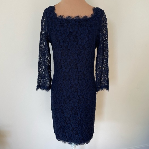 Diane Von Furstenberg Zarita Midnight Navy Blue Stretch Lace Shift Dress NWT 8 - Picture 5 of 12